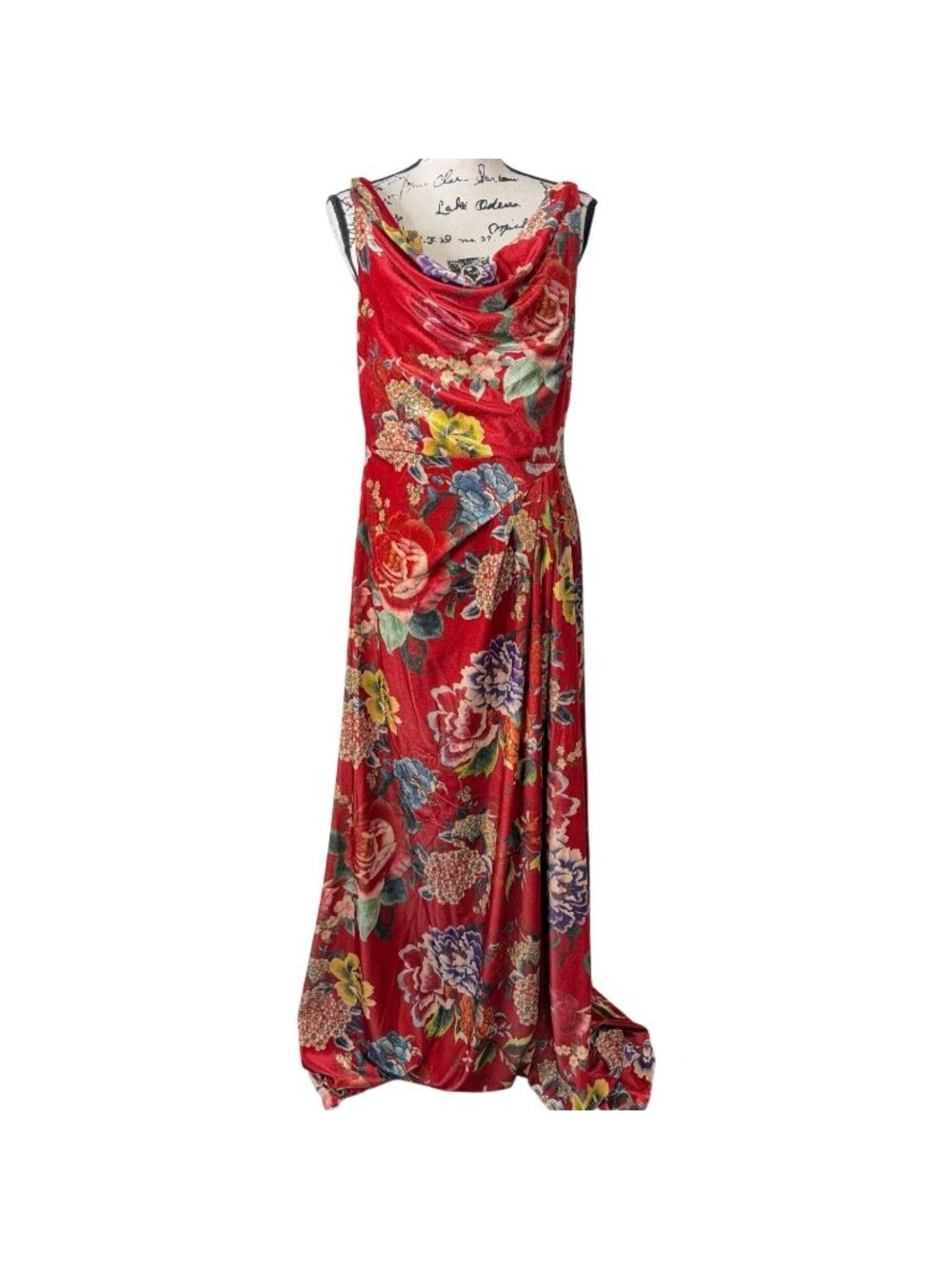 Johnny Was Women Sz 14 Maxi Dress Velvet Floral Ryuu Stretch Sleeveless Red $595